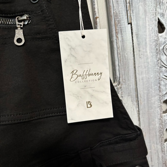 New BuffBunny Over It Alls Black Stretch Cotton Straight Leg Overalls Size S - Picture 13 of 16